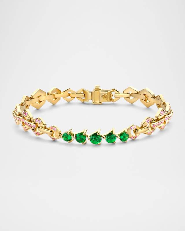 18K Yellow Gold Flow Bond Bracelet with Pavé Tsavorite and Amethyst
